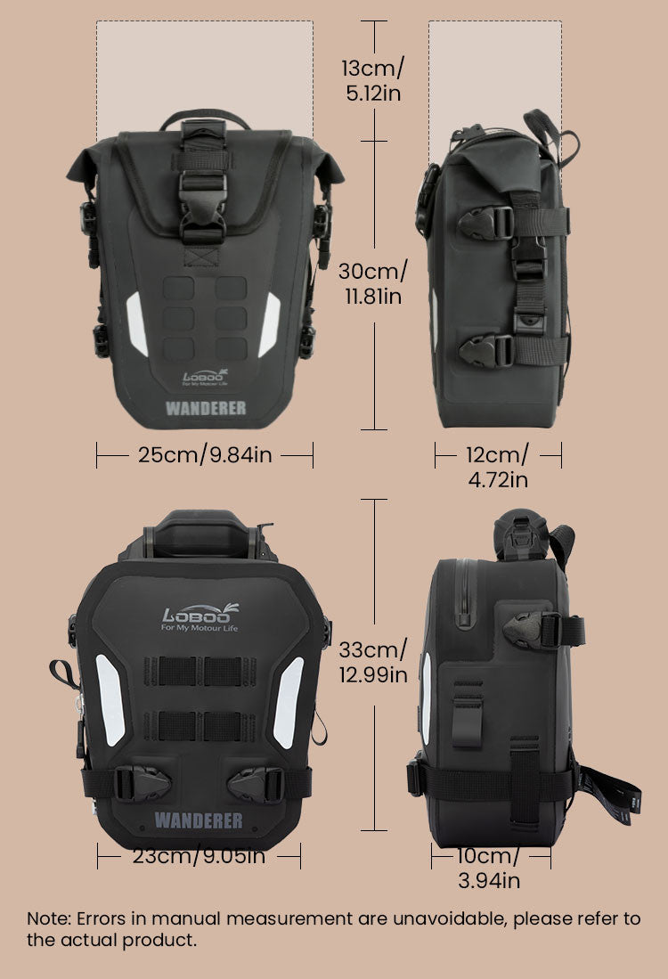 LOBOO WANDERER Pompowane wodoodporne (IPX6) torby boczne 6L+6L (para) montowane na gmole, czarne, 1 zestaw - 2 szt