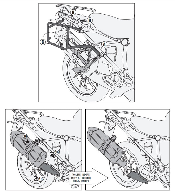 KAPPA STELAŻ KUFRÓW BOCZNYCH MONOKEY CAM SIDE BMW R 1200 GS (13-18), R 1250 GS (19-23), R 1250 GS Adventure (19-24) - POD KUFRY KFR K'FORCE ORAZ KVG K'VOYAGER ALU
