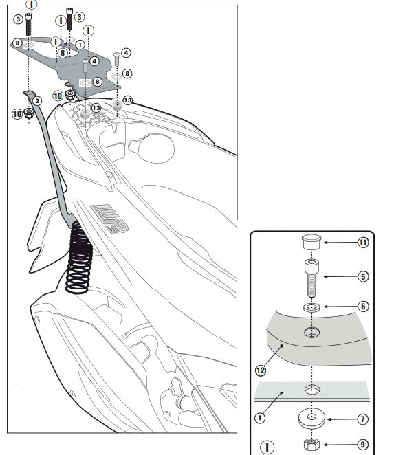 KAPPA STELAŻ KUFRA CENTRALNEGO PIAGGIO MP3 YOURBAN 125/300, HPE 300 '11-'24 (Z PŁYTĄ MONOKEY) – zdjęcie 6