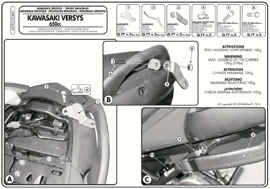 KAPPA STELAŻ KUFRA CENTRALNEGO KAWASAKI VERSYS 650 (06-09) ( BEZ PŁYTY )