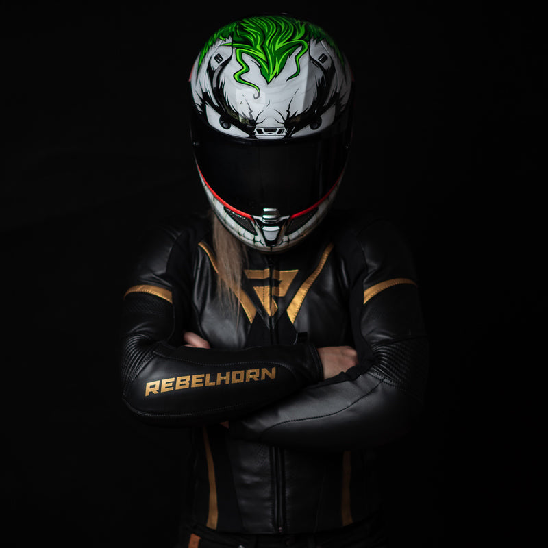 SPODNIE MOTOCYKLOWE SKÓRZANE DAMSKIE REBELHORN REBEL BLACK GOLD W34