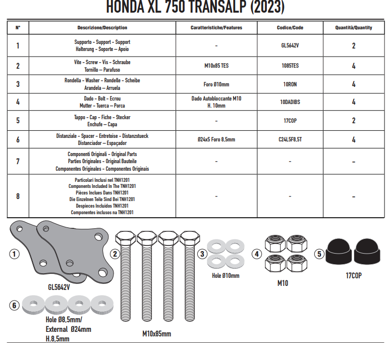 KAPPA ZESTAW MONTAŻOWY GMOLI OSŁON SILNIKA (GÓRNE) HONDA XL 750 TRANSALP '23-'25