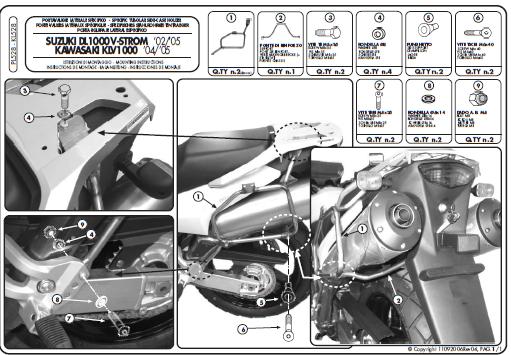 KAPPA STELAŻ KUFRÓW BOCZNYCH MONOKEY SUZUKI DL 1000 V-STROM (02-11), KAWASAKI KLV 1000 (04-09) - RÓWNIEŻ POD KUFRY MONOKEY KMS K'MISSION ALU