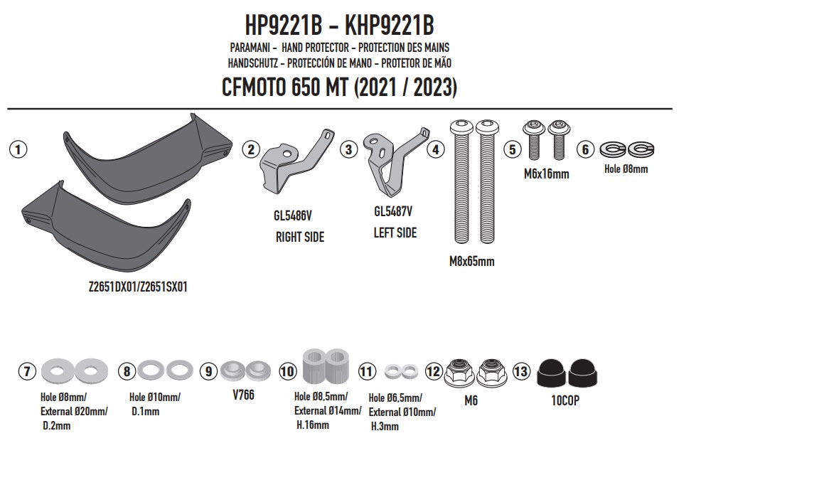 GIVI DODATKOWE HANDBARY - CFMOTO 650 MT (21 > 24)