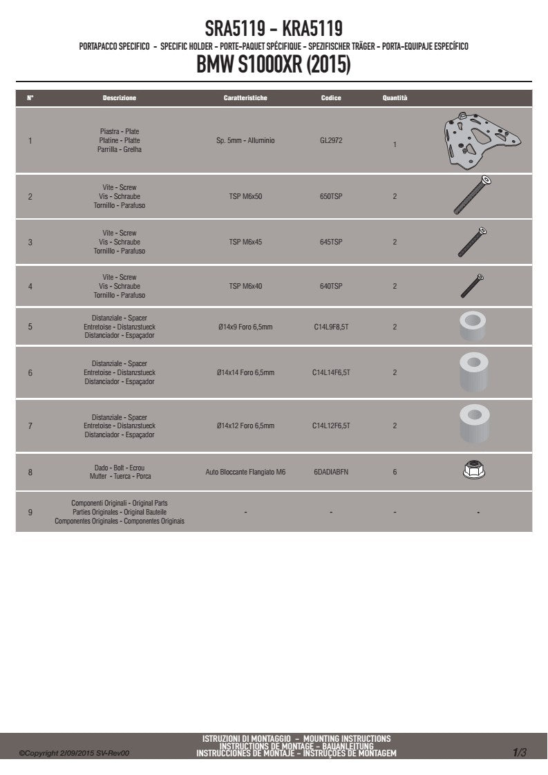 KAPPA STELAŻ KUFRA CENTRALNEGO BMW S 1000XR '15-'19 ALUMINIOWY MONOKEY