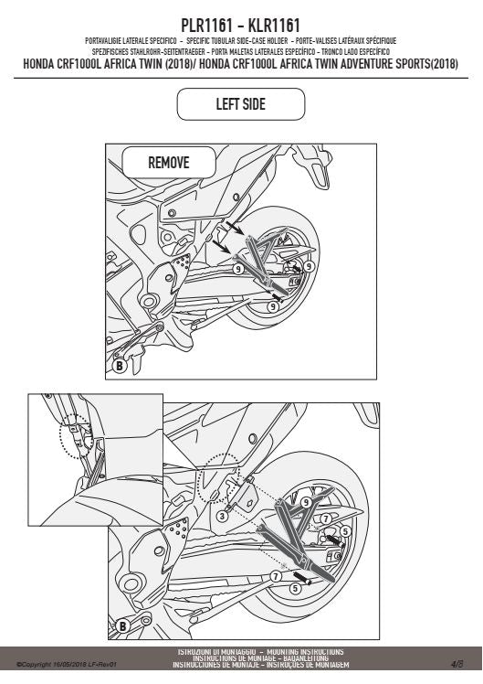 KAPPA STELAŻ KUFRÓW BOCZNYCH SZYBKIEGO MONTAŻU MONOKEY HONDA CRF 1000L AFRICA TWIN (18-19), ADVENTURE SPORTS (18-19) - RÓWNIEŻ POD KUFRY MONOKEY KMS K'MISSION ALU – zdjęcie 4