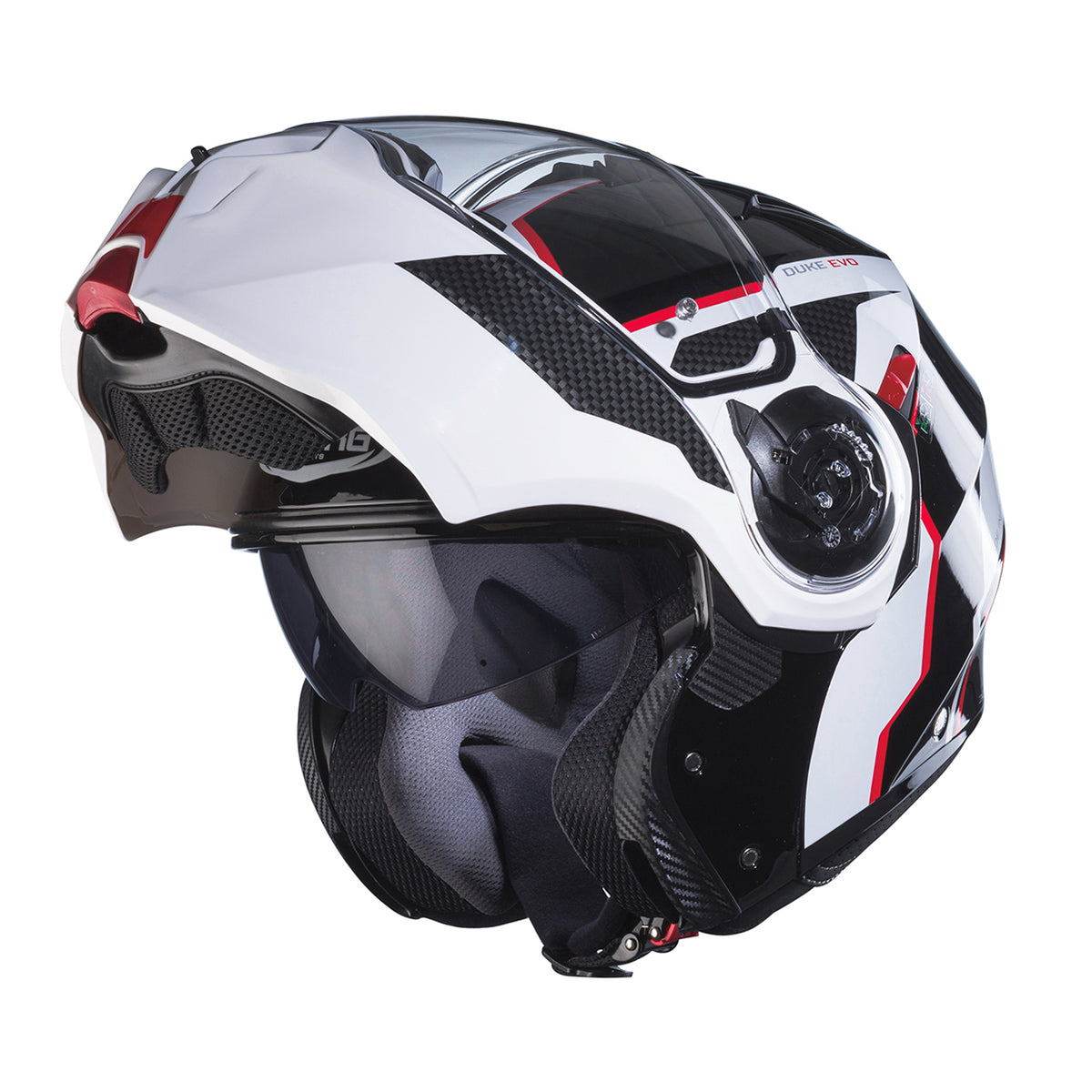 CABERG PROMOCJA KASK SZCZĘKOWY FLIP-UP MODEL DUKE EVO MOVE KOLOR CZARNY/BIAŁY/CZERWONY (PINLOCK W ZESTAWIE) – zdjęcie 4