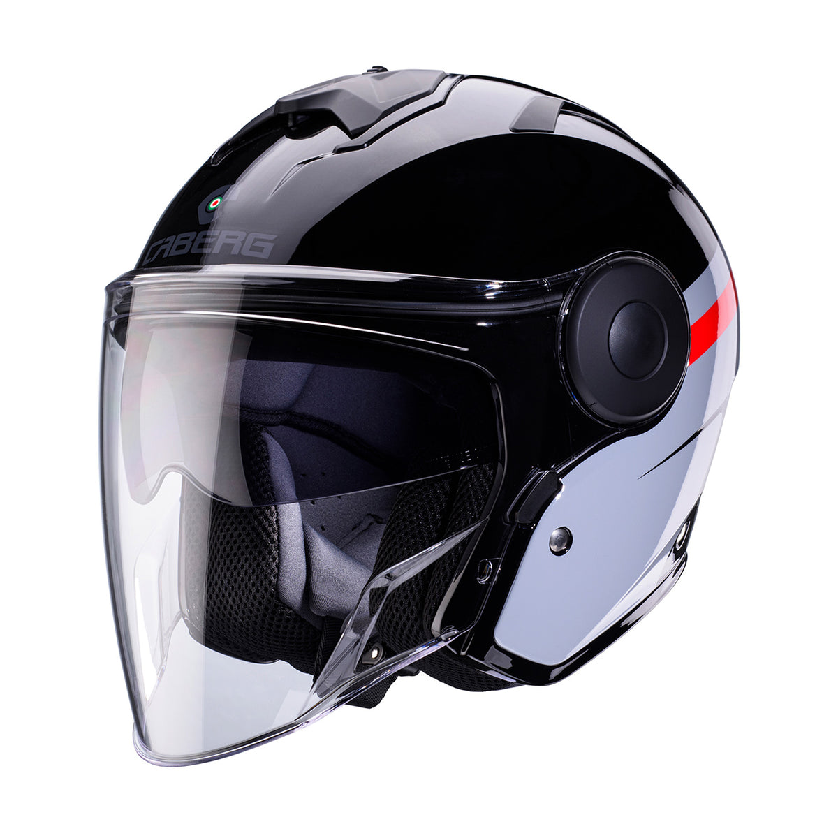 CABERG KASK OTWARTY JET Z BLENDĄ MODEL SOHO ZEPHYR KOLOR CZARNY/SZARY/CZERWONY