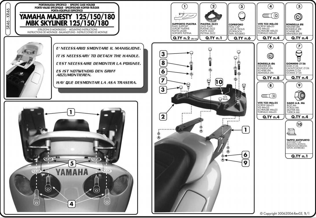 KAPPA STELAŻ KUFRA CENTRALNEGO YAMAHA MAJESTY 125/150/180 (01-11) ( BEZ PŁYTY ) – zdjęcie 2