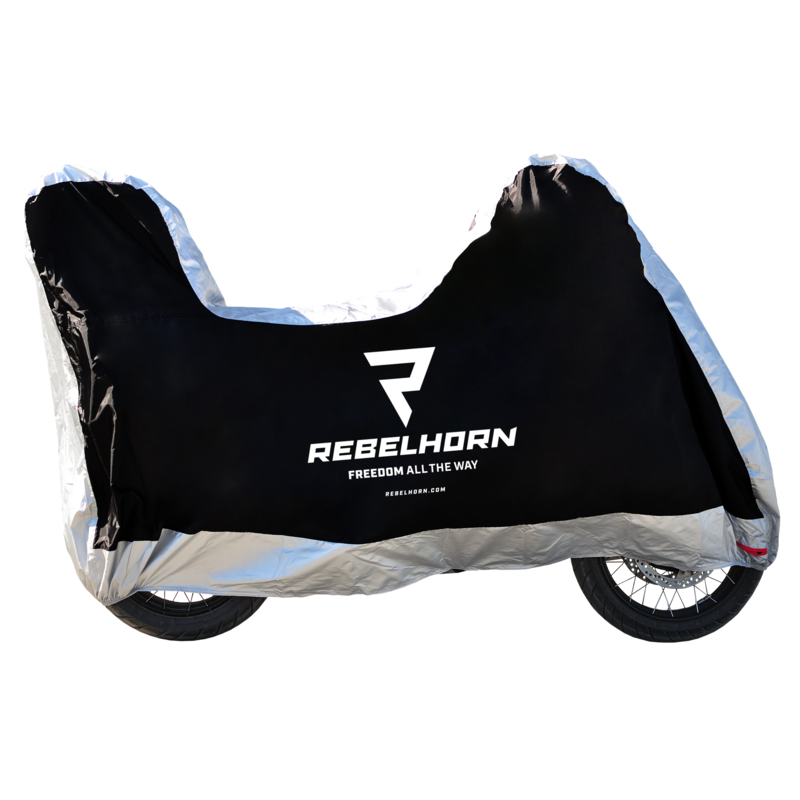 POKROWIEC NA MOTOCYKL REBELHORN COVER 2 Z MIEJSCEM NA KUFER BLACK SILVER