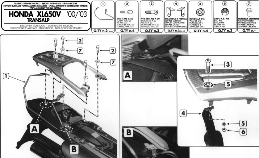 KAPPA STELAŻ POD TORBY (SAKWY) BOCZNE HONDA XL 650V TRANSALP '00-'07