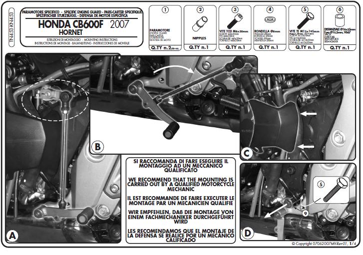 KAPPA GMOLE OSŁONY SILNIKA HONDA CB 600 HORNET (07-13) CZARNE – zdjęcie 2
