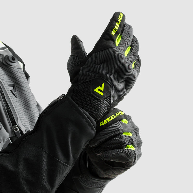 RĘKAWICE MOTOCYKLOWE REBELHORN CORE BLACK GREY FLUO YELLOW