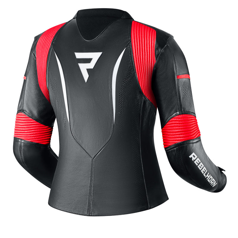 KURTKA MOTOCYKLOWA SKÓRZANA DAMSKA REBELHORN REBEL BLACK FLUO RED WHITE W36 – zdjęcie 2