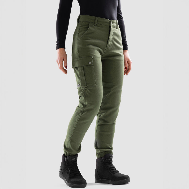 JEANSY MOTOCYKLOWE DAMSKIE OZONE JANE JOGGER FIT OLIVE 26/30
