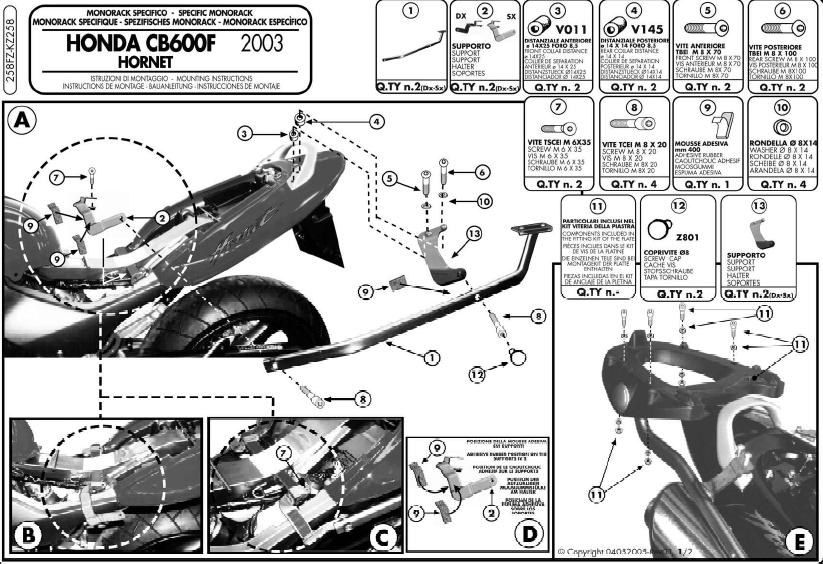 KAPPA STELAŻ KUFRA CENTRALNEGO HONDA CB 600 HORNET (03-06) ( BEZ PŁYTY ) – zdjęcie 2