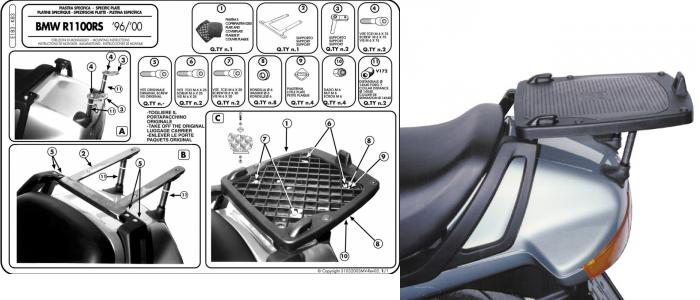 KAPPA STELAŻ KUFRA CENTRALNEGO BMW R 1100RS (94-98), R 1100RT (96-00), R 1150RT (01) ( Z PŁYTĄ MONOKEY )