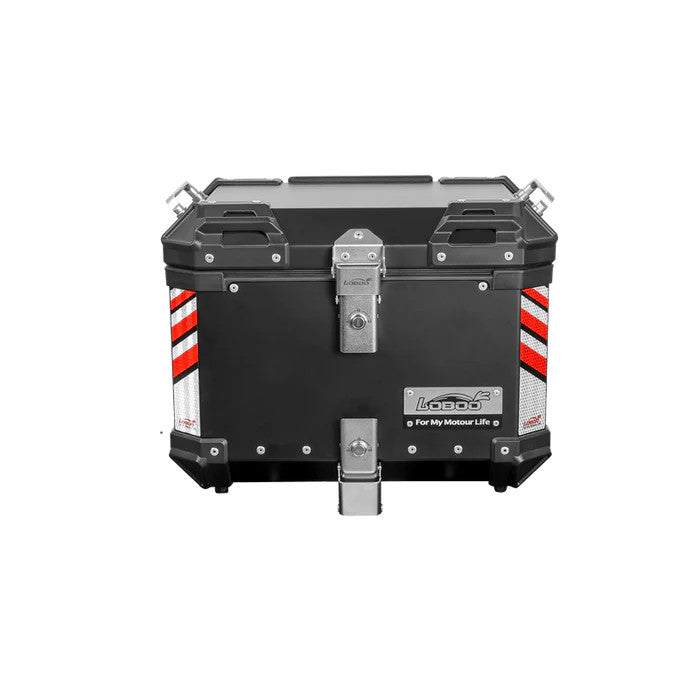 LOBOO PIKE Kufer centralny czarny 45L, aluminium, 2 zamki, wodoodporne, wewnętrzna siatka/paski mocujące bagaż