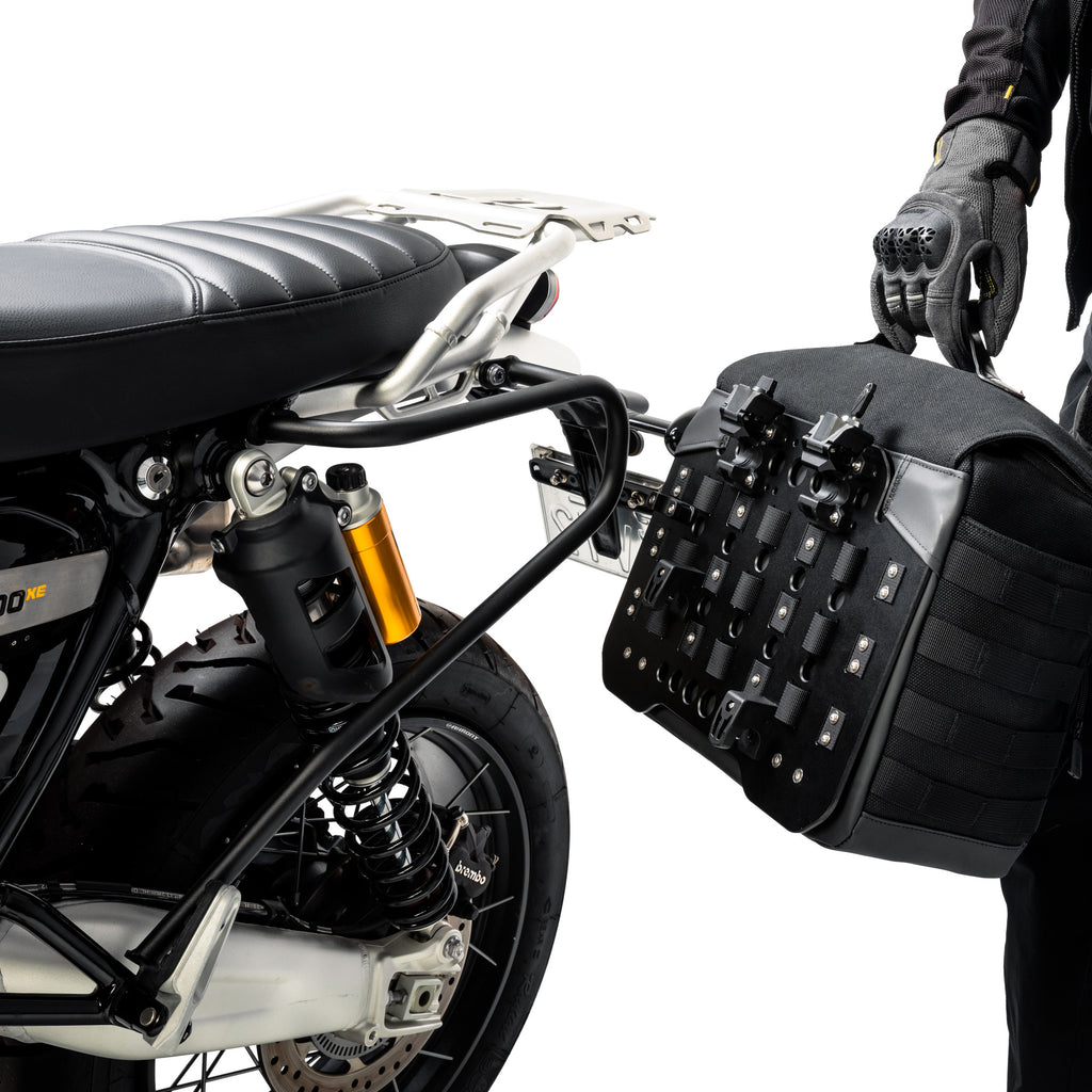 LOBOO Boczna torba Vintage czarna 12L + stelaż + płyta mocująca do HONDA CM500 (2022-)
