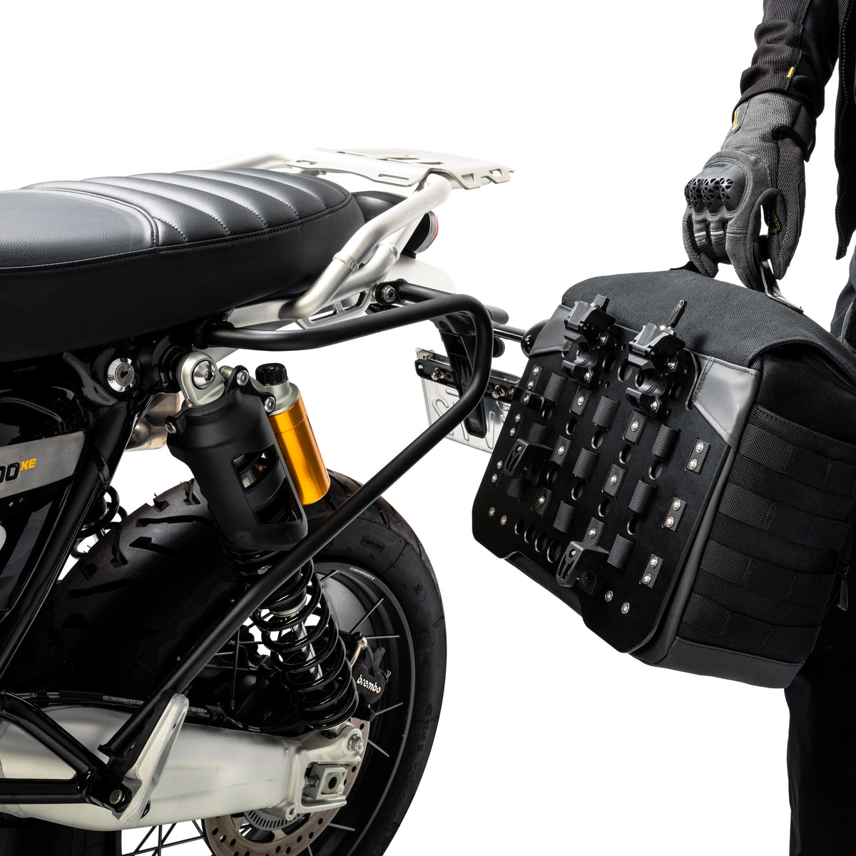 LOBOO Boczna torba Vintage czarna 12L + stelaż + płyta mocująca do HONDA CM500 (2022-)
