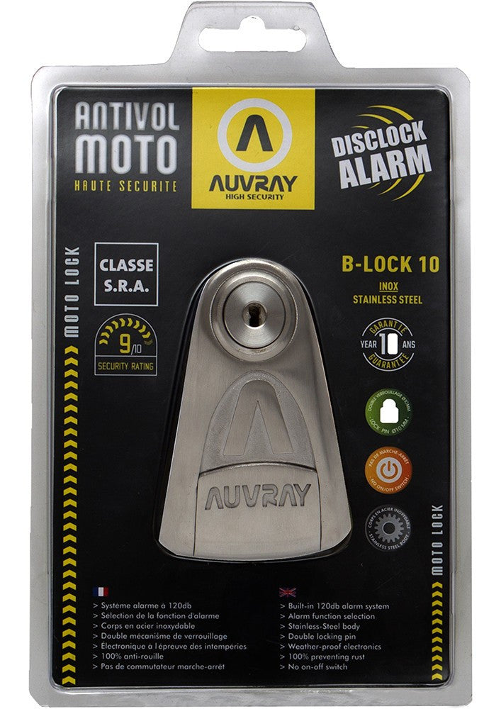 AUVRAY blokada na tarczę z alarmem B-LOCK 10 INOX - stal nierdzewna, średnica bolca 10mm (klasa S.R.A.)