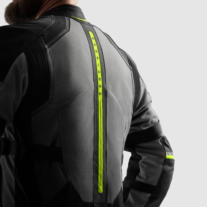 KURTKA MOTOCYKLOWA TEKSTYLNA REBELHORN SCANDAL 3 BLACK GREY FLUO YELLOW