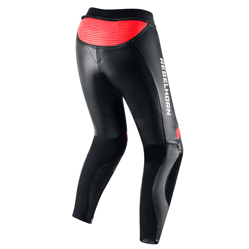 SPODNIE MOTOCYKLOWE SKÓRZANE DAMSKIE REBELHORN REBEL BLACK FLUO RED WHITE W36 – zdjęcie 2
