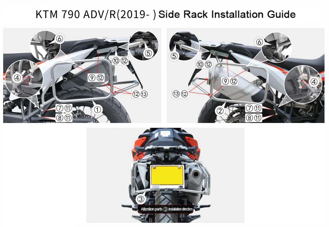 ZESTAW STELAŻY KUFER CENTRALNY + BOCZNE COOCASE KTM 790ADV/R KTM 790/890 19-25 PRAWY KUFER ASYMETRYCZNY – zdjęcie 5