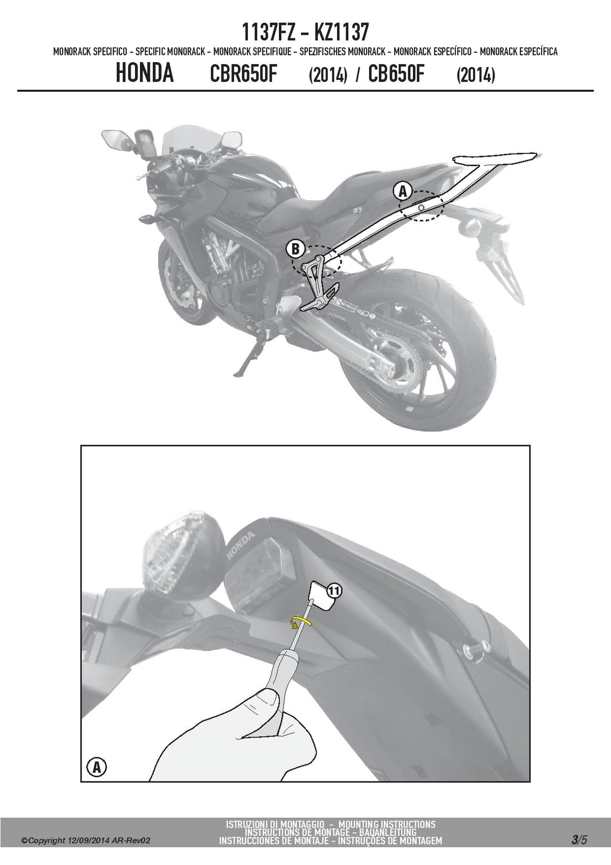 KAPPA STELAŻ KUFRA CENTRALNEGO HONDA CB 650F (14-18), CBR 650F (14-16) ( BEZ PŁYTY ) – zdjęcie 3