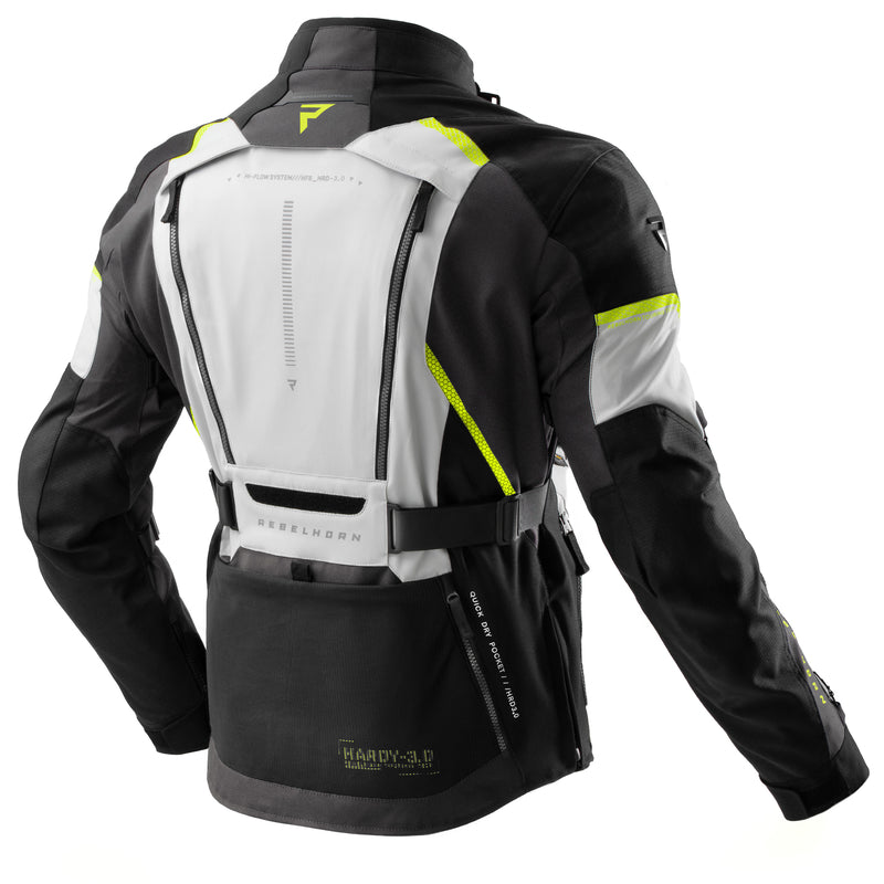 KURTKA MOTOCYKLOWA TEKSTYLNA REBELHORN HARDY 3.0 BLACK LIGHT GREY FLUO YELLOW