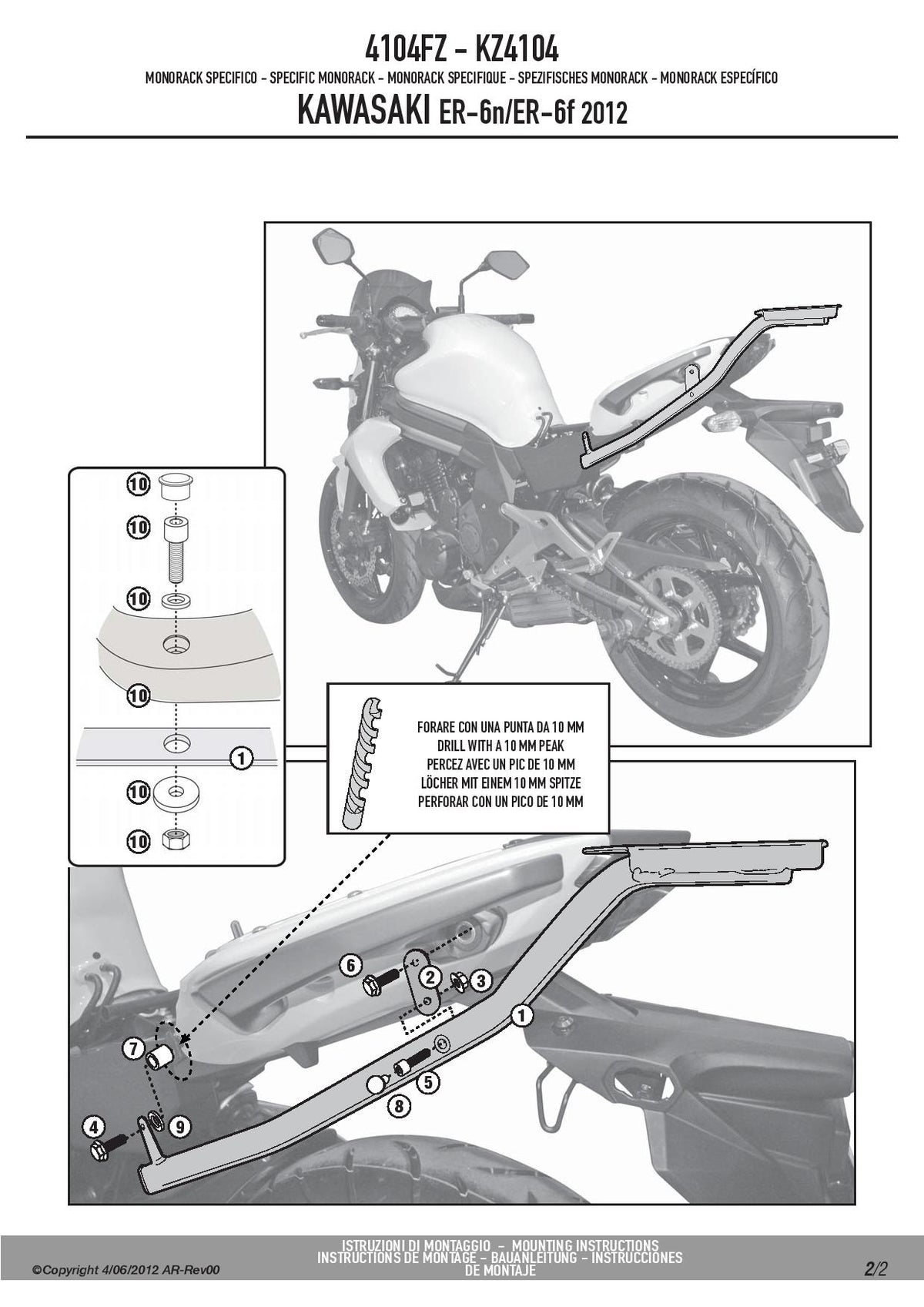 KAPPA STELAŻ KUFRA CENTRALNEGO KAWASAKI ER-6N / ER-6F 650 (12-16) ( BEZ PŁYTY ) – zdjęcie 2