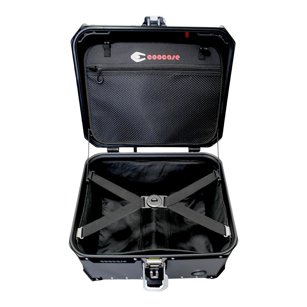 KUFER CENTRALNY ALUMINIOWY COOCASE 55L KEYLESS Z WYSUWANYM OPARCIEM SREBRNY – zdjęcie 6