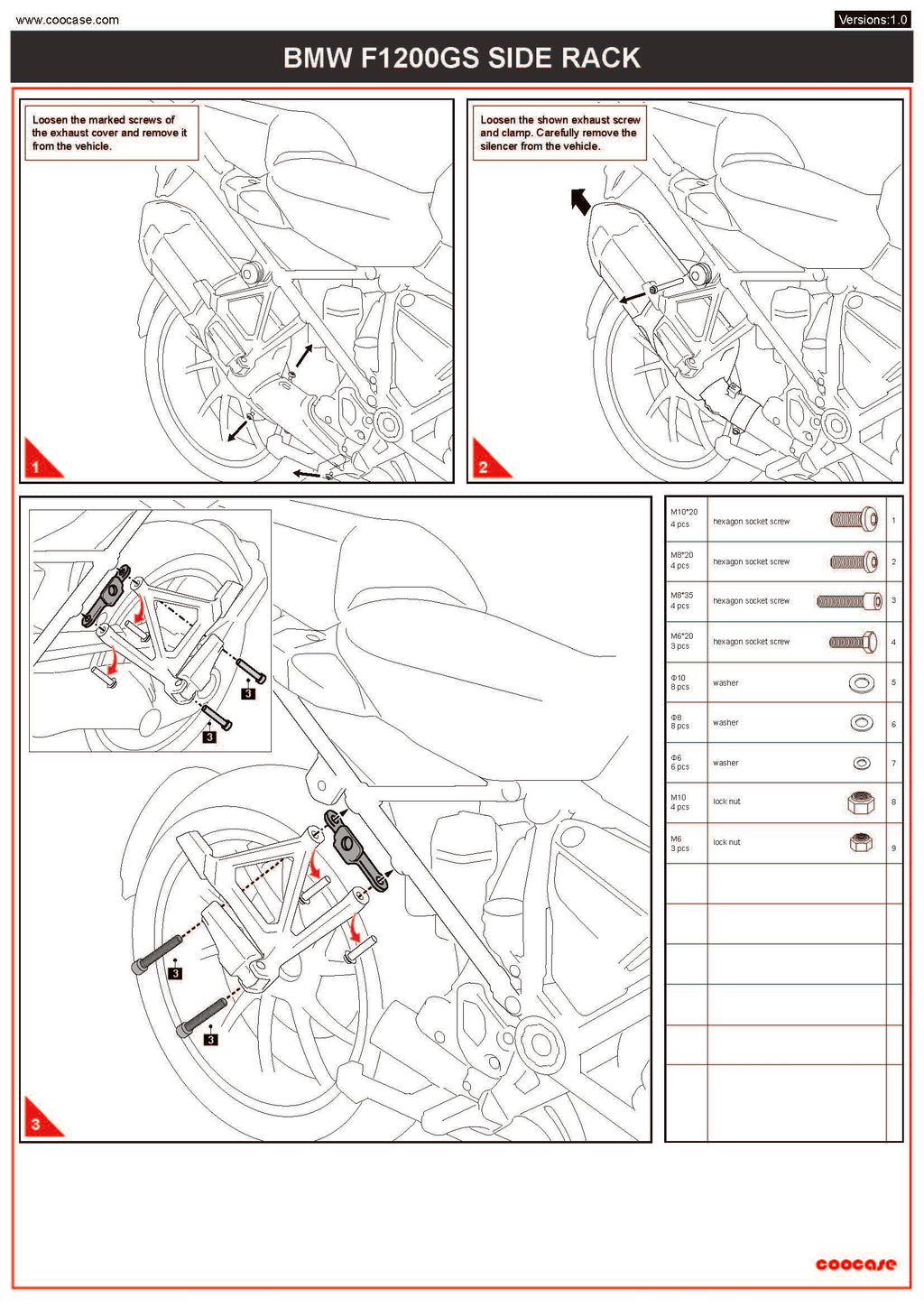 ZESTAW STELAŻY KUFER CENTRALNY + BOCZNE COOCASE BMW R1200GS/R1250GS 2010-2023 PRAWY KUFER ASYMETRYCZNY – zdjęcie 5