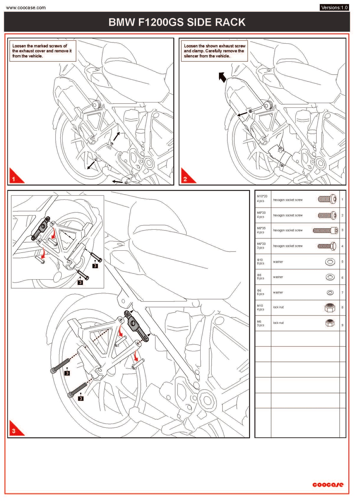 ZESTAW STELAŻY KUFER CENTRALNY + BOCZNE COOCASE BMW R1200GS/R1250GS 2010-2023 PRAWY KUFER ASYMETRYCZNY – zdjęcie 5