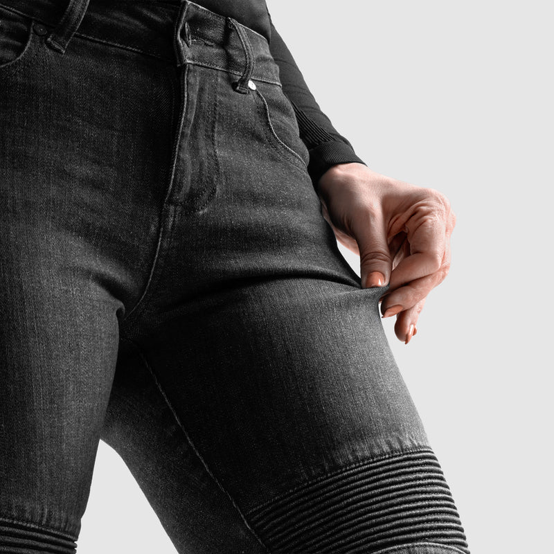 JEANSY MOTOCYKLOWE DAMSKIE REBELHORN AGNESS 2 WASHED BLACK MONOLAYER 24/30