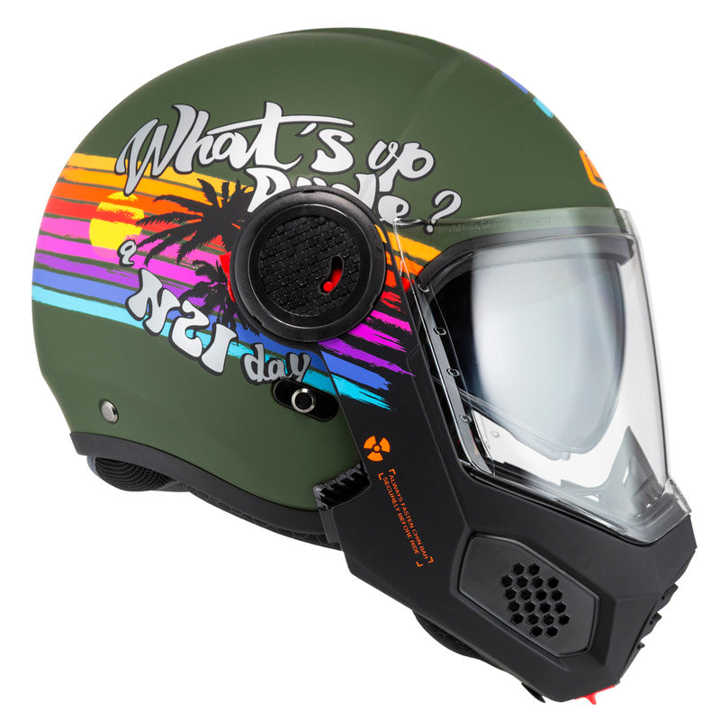 KASK MOTOCYKLOWY NZI MINIMOD DUO RAINBOW GREENBLACK SILVER MATT XS