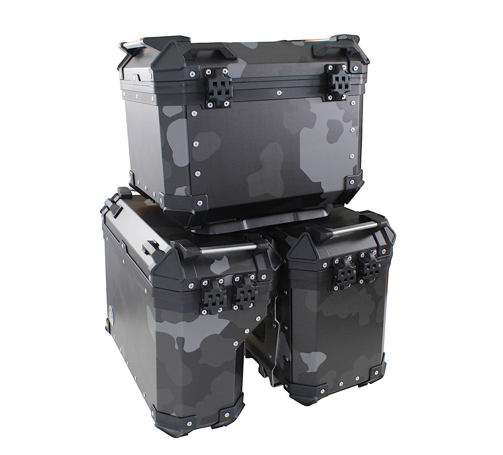 ZESTAW 3 KUFRÓW ALUMINIOWYCH (30L ASYMETRYCZNY + 36L + 45L) COOCASE SZARY CAMO Z TORBĄ WEWNĘTRZNĄ – zdjęcie 3