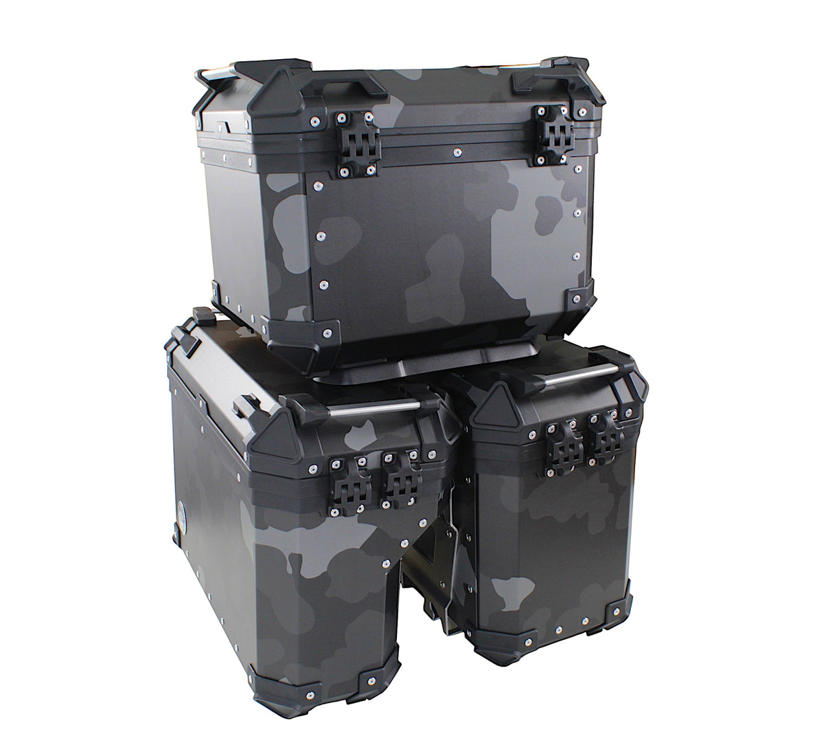 ZESTAW 3 KUFRÓW ALUMINIOWYCH (30L ASYMETRYCZNY + 36L + 45L) COOCASE SZARY CAMO Z TORBĄ WEWNĘTRZNĄ – zdjęcie 3