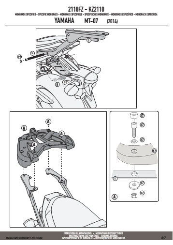 KAPPA STELAŻ KUFRA CENTRALNEGO YAMAHA MT 07 700 (14-17) ( BEZ PŁYTY ) – zdjęcie 6