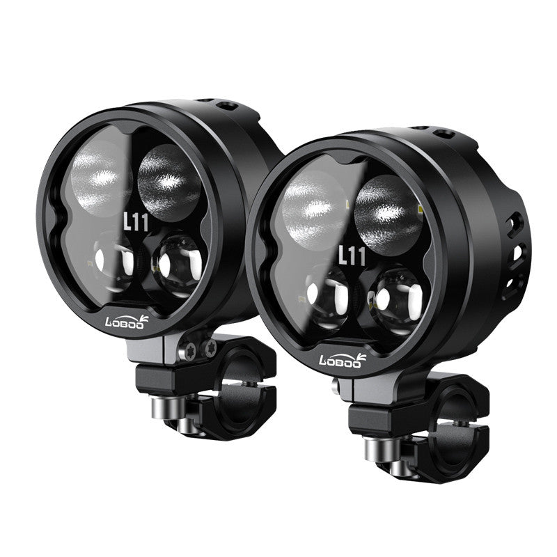 LOBOO L11 lampy LED drogowe i mijania pomocnicze 15 000 Lumenów, 8-stopniowa skala świecenia, homologacja, czarne, zestaw