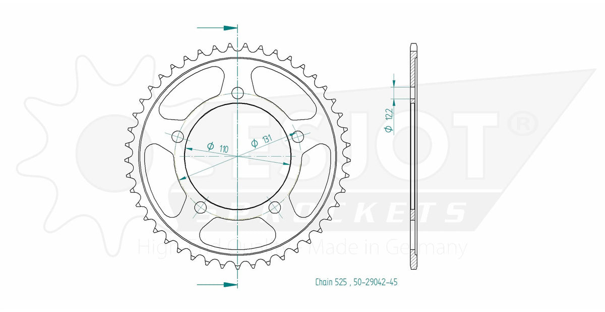 Zębatka ESJOT stalowa tylna (do łańcucha 525) - ilość zębów 45 |50-29042-45