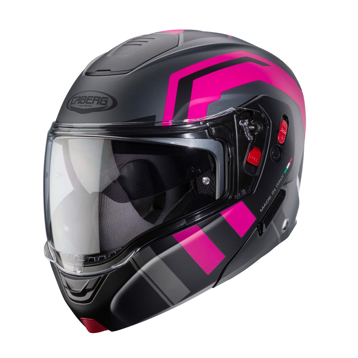 CABERG PROMOCJA KASK SZCZĘKOWY FLIP-UP MODEL HORUS X ROAD KOLOR SZARY MAT/CZARNY/FUKSJA (INTENSYWNY ODCIEŃ RÓŻOWEGO) (PINLOCK W ZESTAWIE)