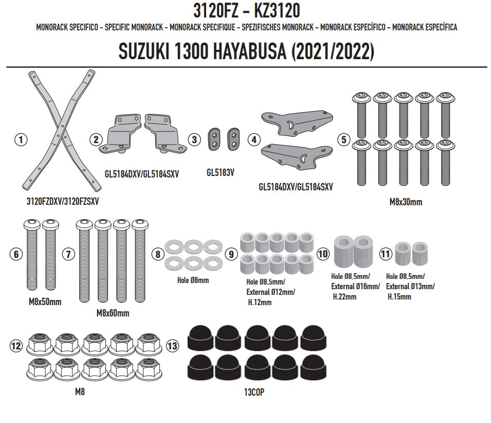 GIVI STELAŻ KUFRA CENTRALNEGO (BEZ PŁYTY) - SUZUKI 1300 HAYABUSA (21 > 22)