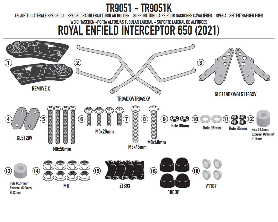 GIVI (WYCOFANY) STELAŻ SAKW BOCZNYCH SERII REMOVE-X - ROYAL ENFIELD INTERCEPTOR 650 (19-21)