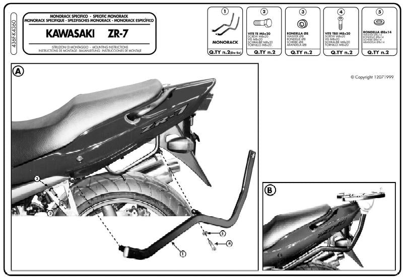 KAPPA STELAŻ KUFRA CENTRALNEGO KAWASAKI ZR7 / ZR7S 750 (99-04) ( BEZ PŁYTY ) – zdjęcie 2