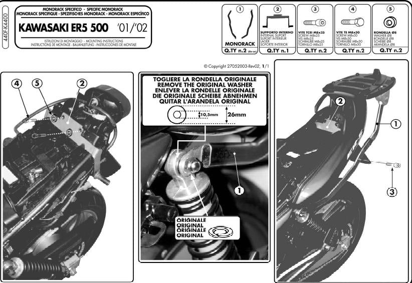 KAPPA STELAŻ KUFRA CENTRALNEGO KAWASAKI ER5 500 (01-07) ( BEZ PŁYTY ) – zdjęcie 2