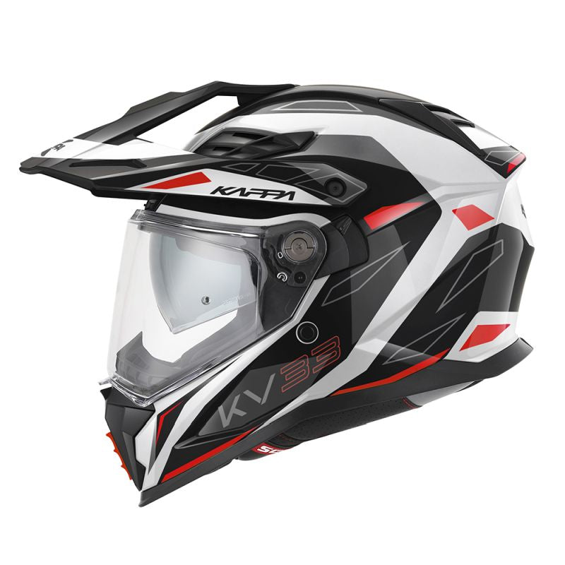 KAPPA KASK KV33 GRAPHIC WIZZARD ENDURO DUAL OFF ROAD Z SZYBĄ I BLENDĄ KOLOR CZARNY BIAŁY CZERWONY (HOMOLOGACJA ECE 22R06) – zdjęcie 3