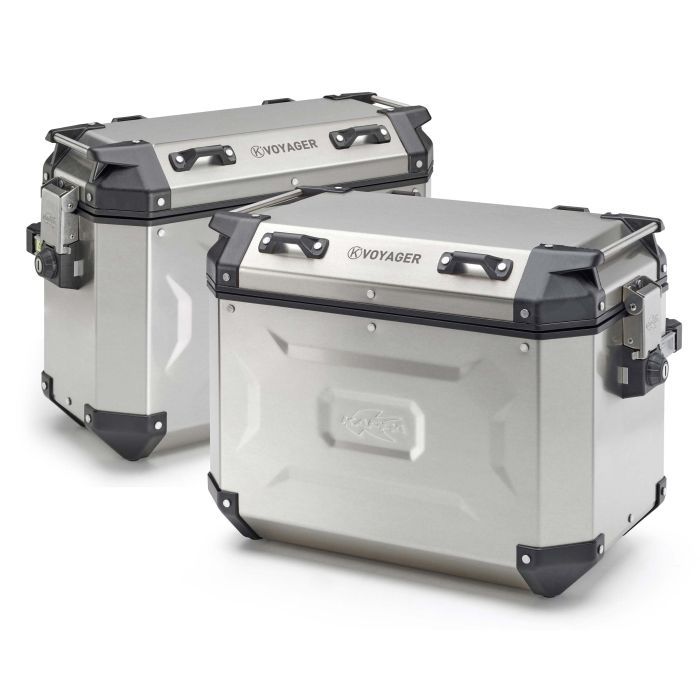 KAPPA KUFRY BOCZNE 37L PRAWY I 48L LEWY MONOKEY CAM SIDE KVG48A KVG37A K'VOYAGER ALUMINIOWE KOLOR SREBRNY