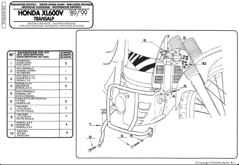 KAPPA GMOLE OSŁONY SILNIKA HONDA XL 600V TRANSALP (89-99) (TN363) CZARNE