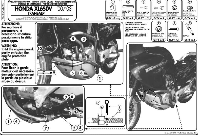 KAPPA GMOLE OSŁONY SILNIKA HONDA XL 650V TRANSALP (00-07) (TN366) CZARNE